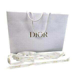 Dior White Textured Paper Shopping Bag With Gold Logo & Ribbons VR1025